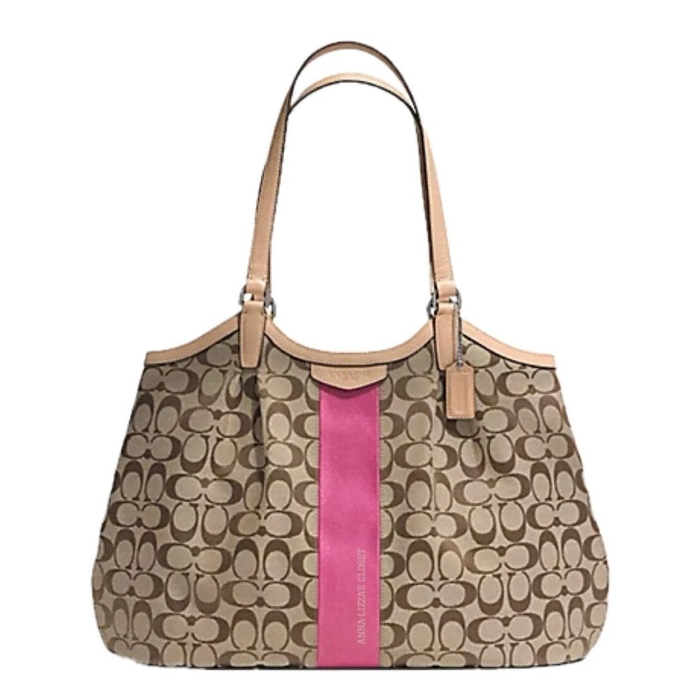 Coach Brown and Pink Signature Shoulder Bag with Wallet